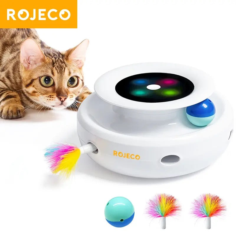 ROJECO 2-i-1 Smart Cat Toy Automatisk Spring Fun Ball Toy Set för Cat